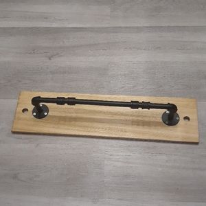 Steampunk Pipe Towel Holder Wood Farmhouse Home Garage Decor Metal Man Cave RARE